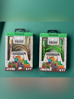 Minecraft 6ft USB-A to Lightning Cable - Brown Steve and Green Creeper